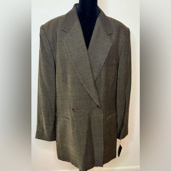 NWT old stock Vintage Theo Miles women’s wool blend brown polka dot blazer 14 - Picture 3 of 11
